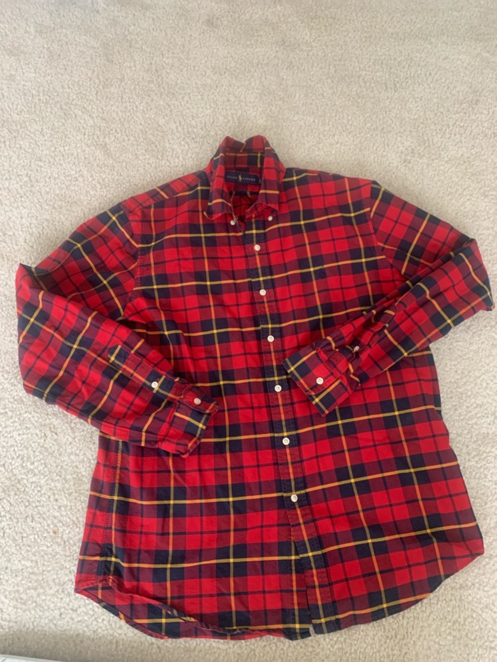Men's Red Plaid Button-Up Shirt - Picture 2 of 9